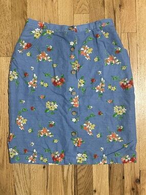 Vintage 90s Linen Laura Ashley Floral Skirt